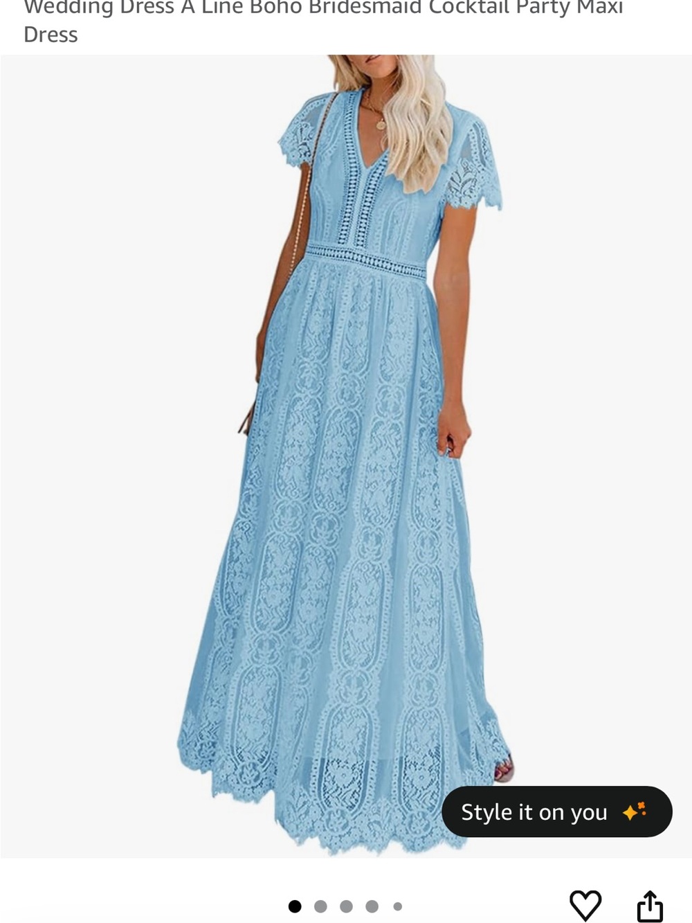 Sky Lace Maxi Dress with V-Neck and Short Sleeves